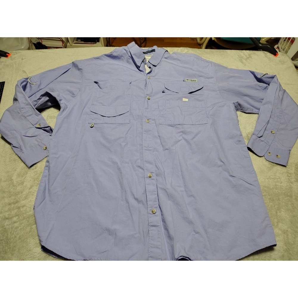 Columbia Fishing Shirt Men‎ XL Blue Vented Nautical Outdoor Boating Beach